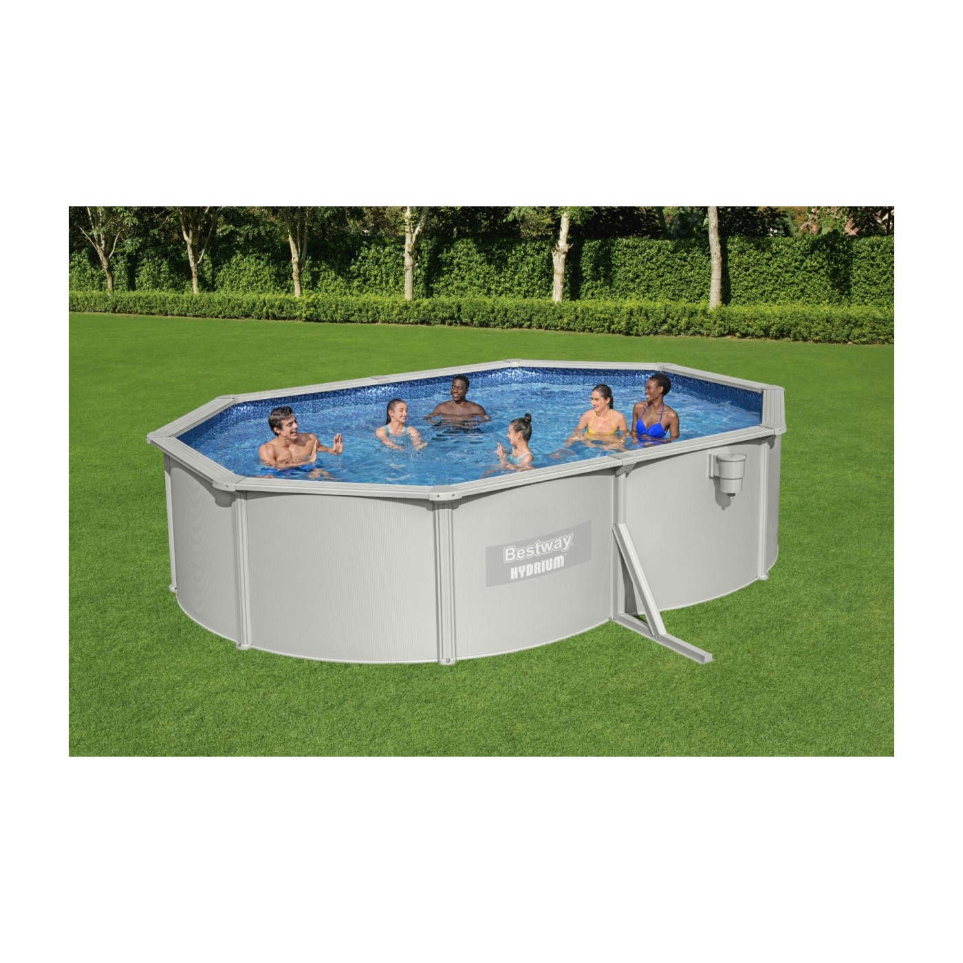 Panelový bazén HYDRIUM 500x360x120 oválný 16x12FT BESTWAY 8v1 + pískové čerpadlo