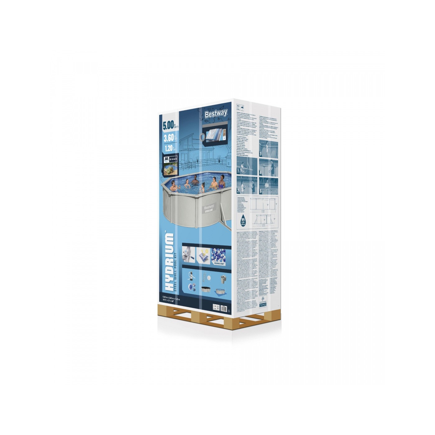 Panelový bazén HYDRIUM 500x360x120 oválný 16x12FT BESTWAY 8v1 + pískové čerpadlo