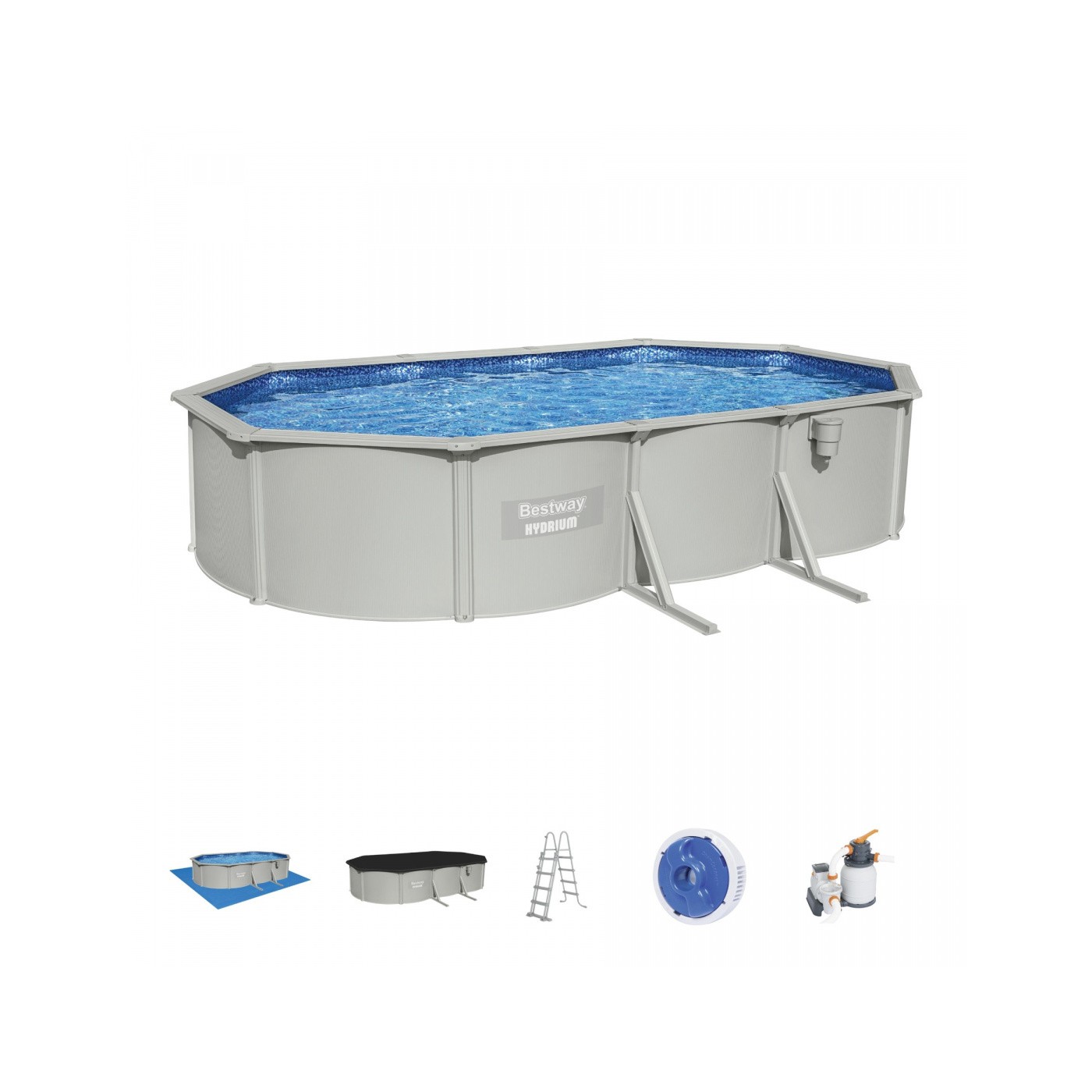 Panelový bazén HYDRIUM 610x360x120 oválný 20x12FT BESTWAY 8v1 + pískové čerpadlo