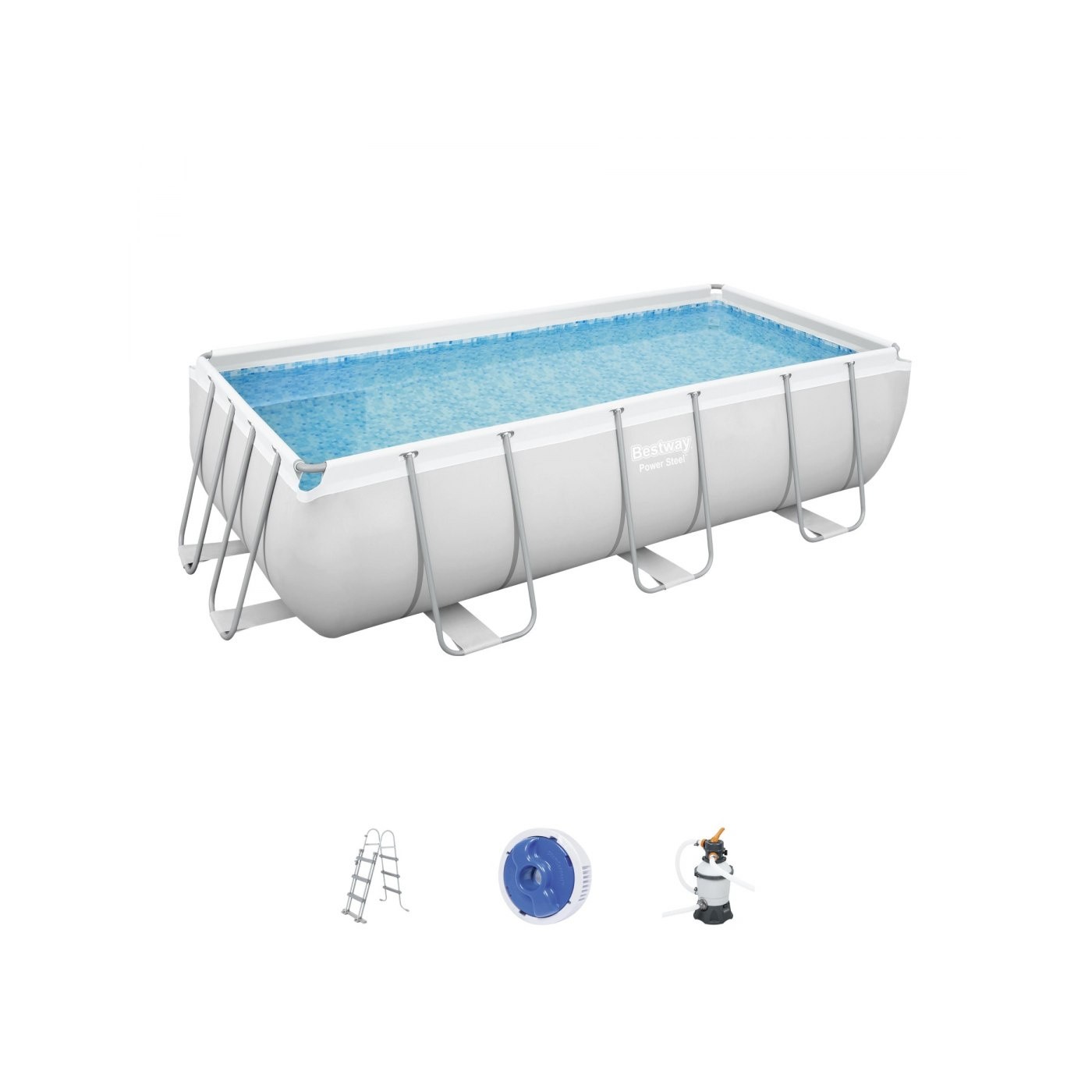 rámový bazén Power Steel 404x201x100 Šedá 13X6FT BESTWAY 6v1 Pískové čerpadlo Žebřík