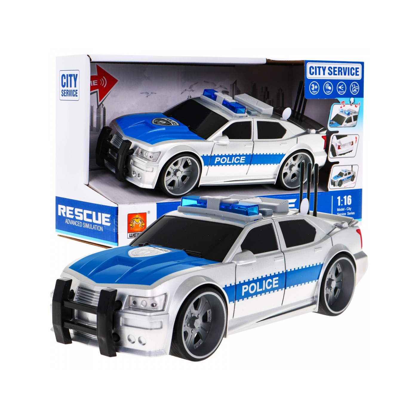 Interaktivní policejní vůz pro děti 3+ Policejní vůz model 1:16 Světla + Ozvěny