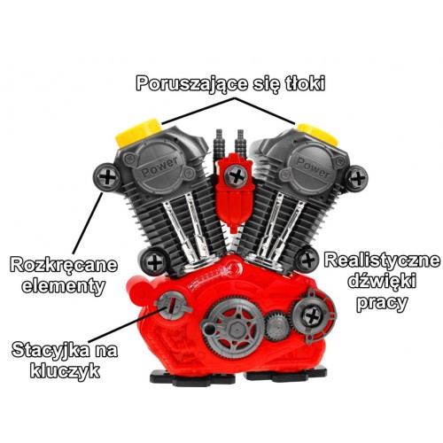 Sešroubovatelný dětský automobilový motor 3+ interaktivní efekty + pohyblivé prvky + nářadí