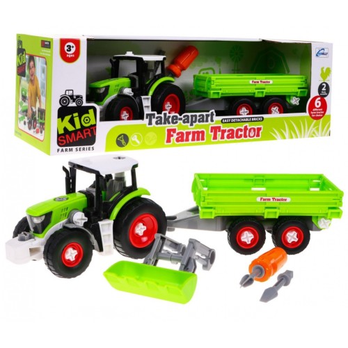 Šroubovaný traktor s přívěsem pro děti 3+ šroubovák + šroubovák + buldozer