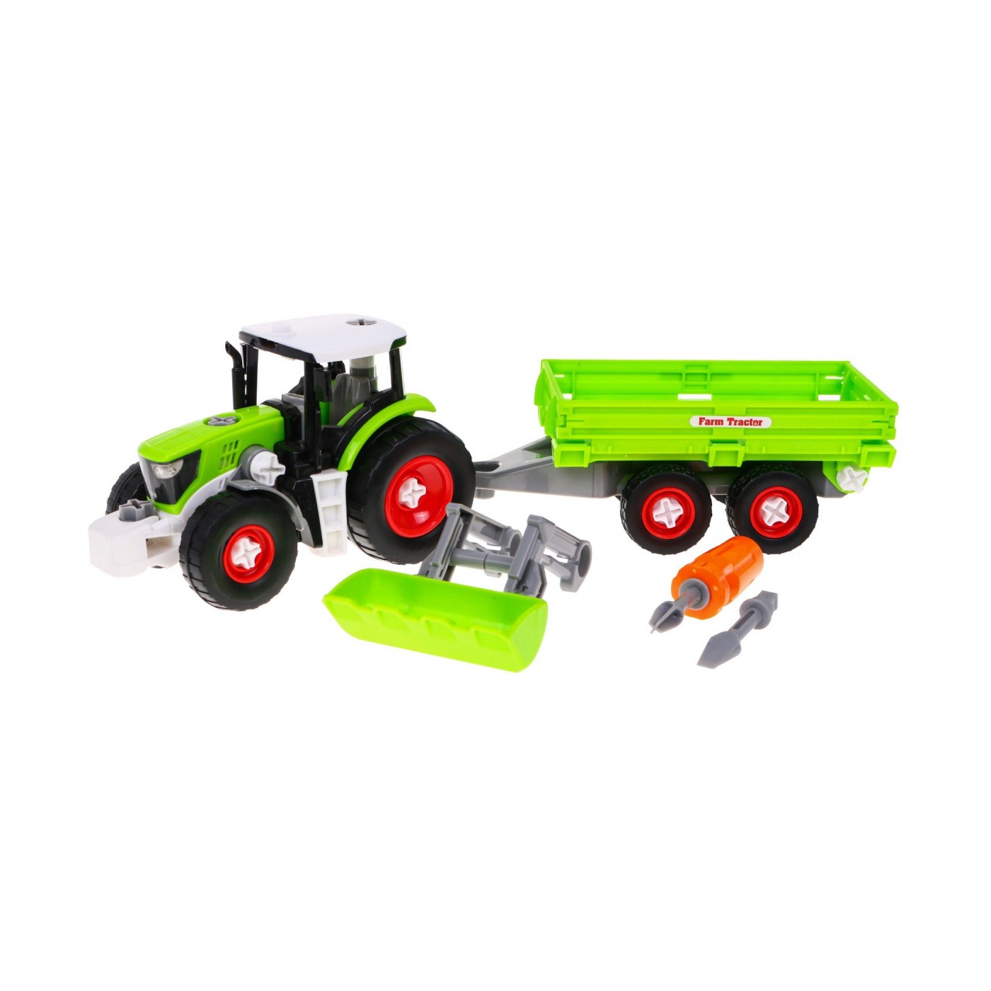 Šroubovaný traktor s přívěsem pro děti 3+ šroubovák + šroubovák + buldozer