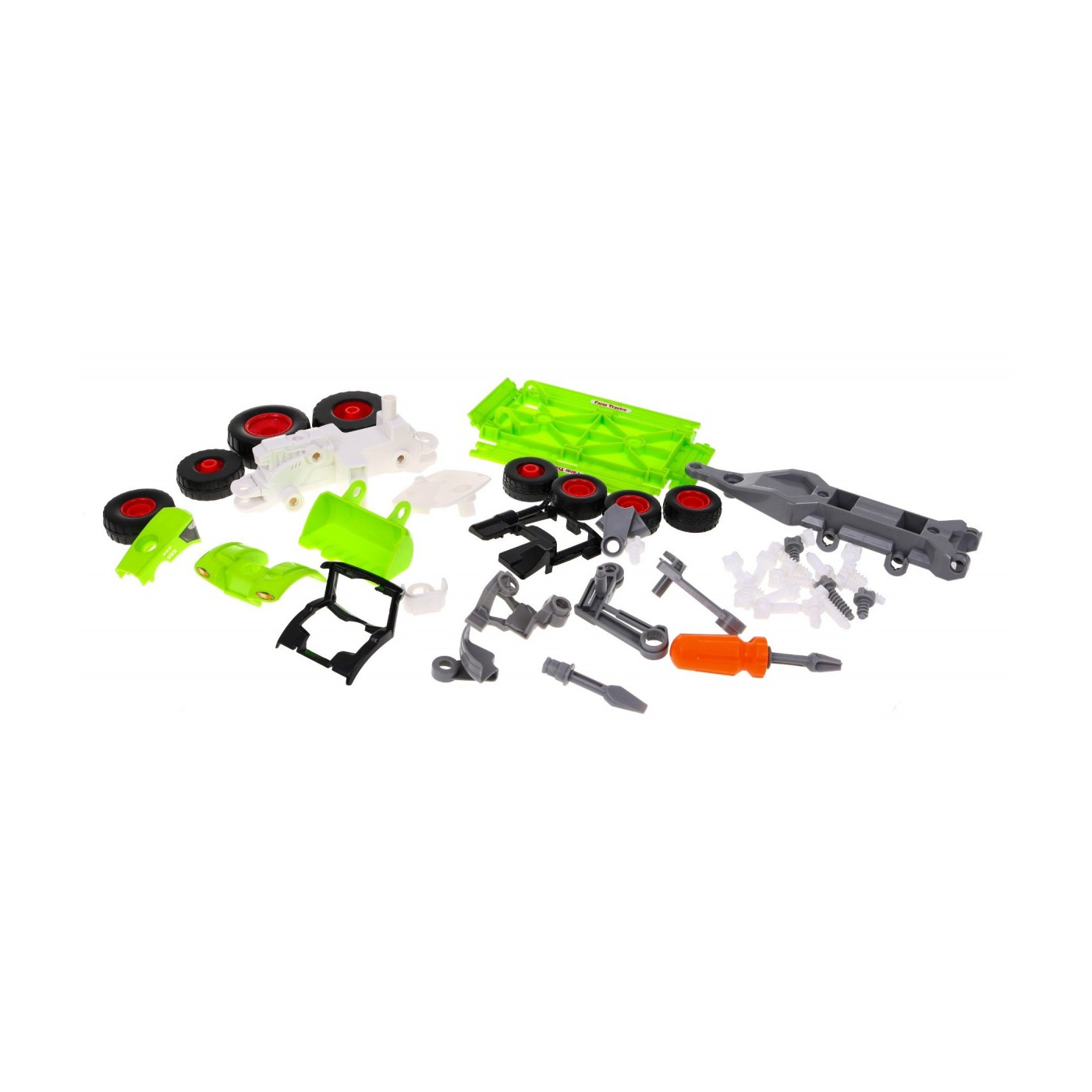 Šroubovaný traktor s přívěsem pro děti 3+ šroubovák + šroubovák + buldozer