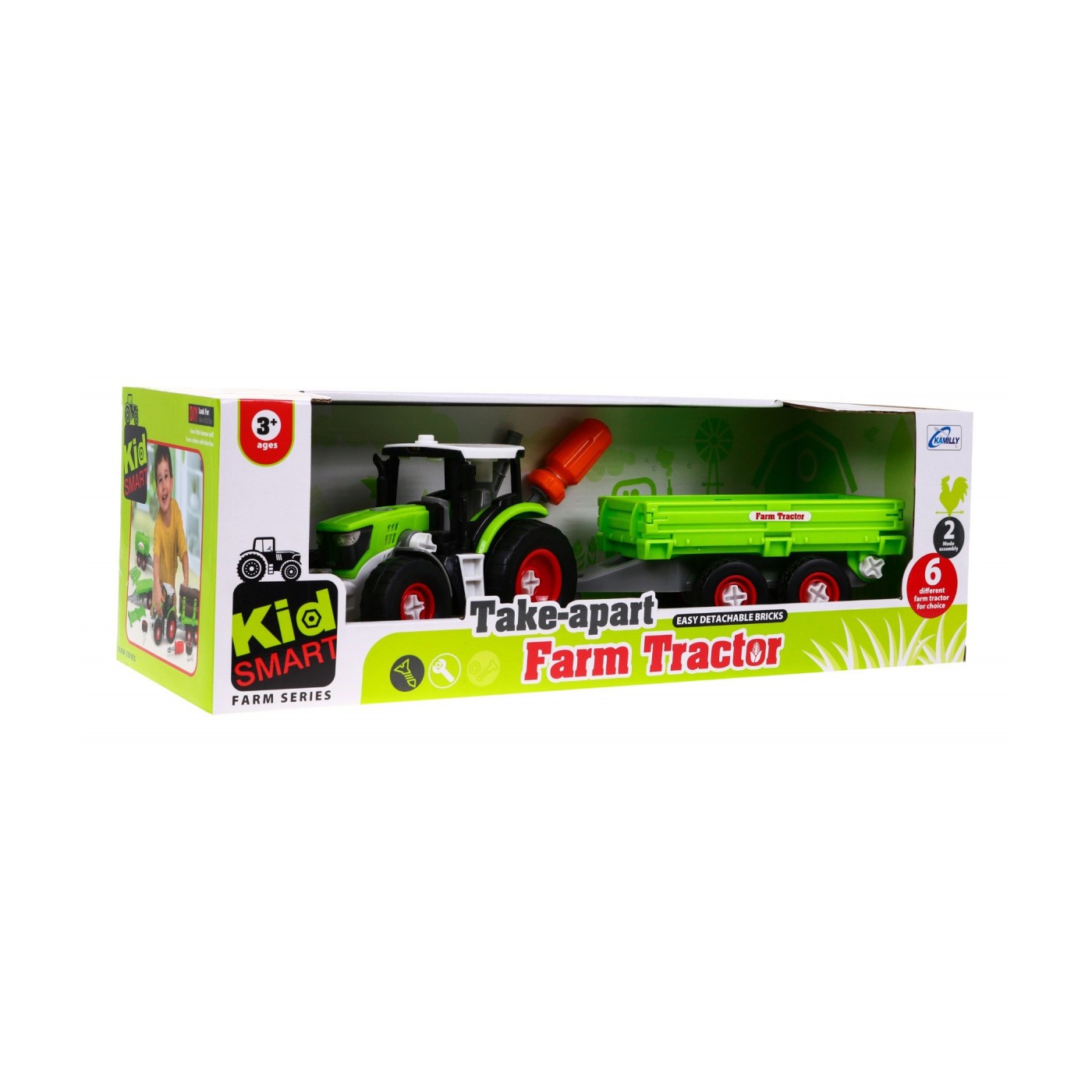 Šroubovaný traktor s přívěsem pro děti 3+ šroubovák + šroubovák + buldozer
