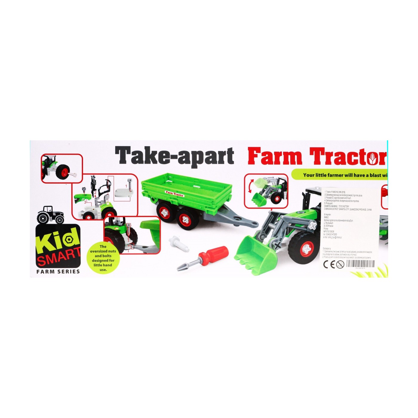 Šroubovaný traktor s přívěsem pro děti 3+ šroubovák + šroubovák + buldozer