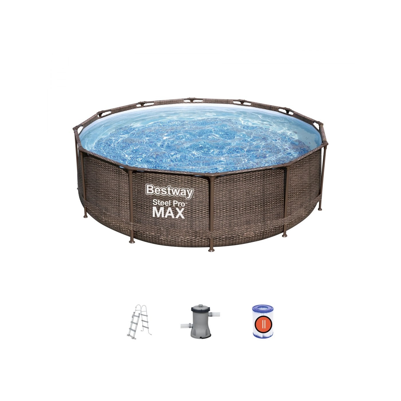 Steel Pro MAX Rack Pool 366x100 Braz 12 stop BESTWAY 4v1 + Pumpa Filtr + Žebřík