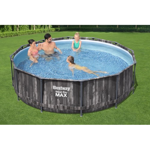 Steel Pro MAX Rack Pool 366x100 imitace dřeva 12 stop BESTWAY 4v1 + Pumpa Filtr + Žebřík