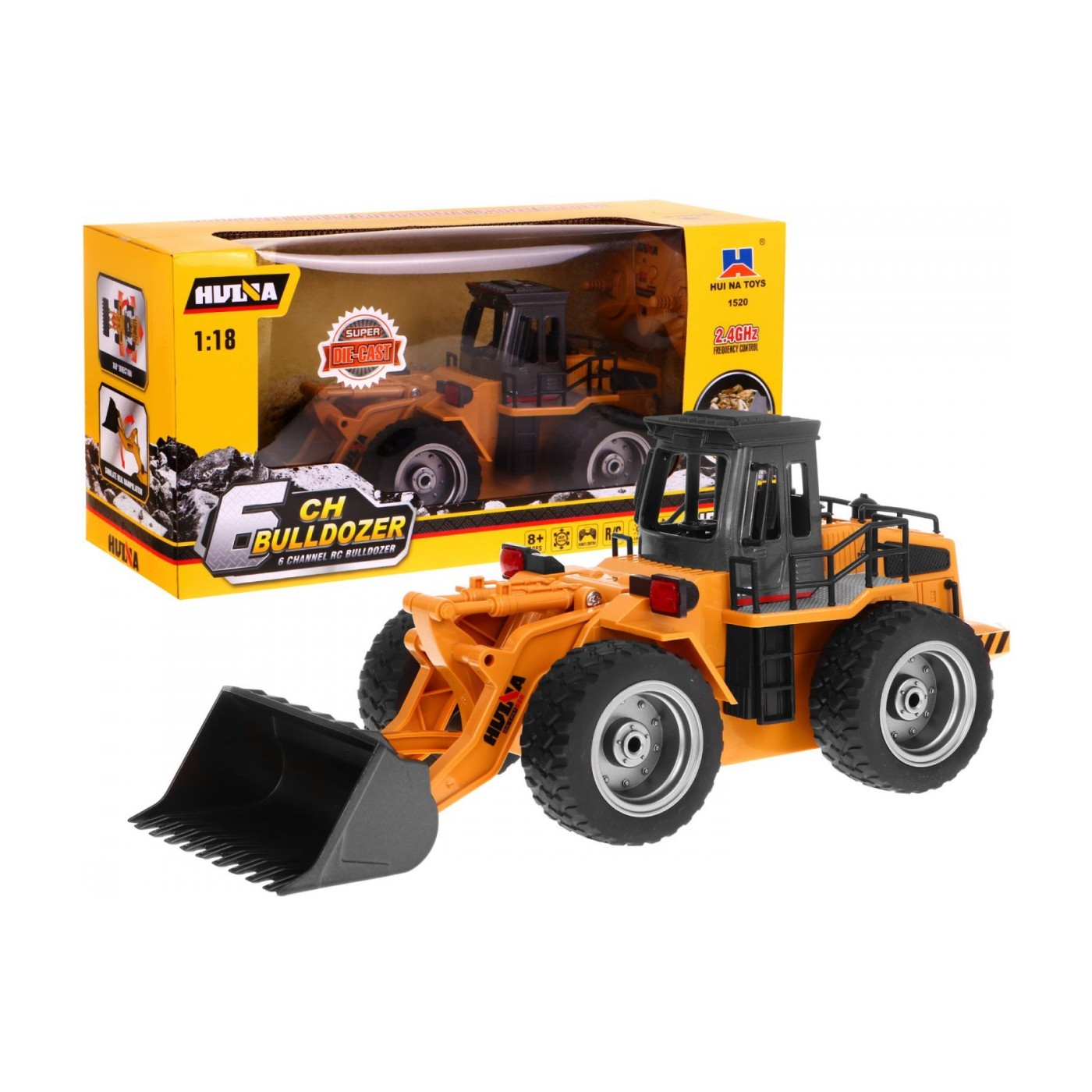 Dětský buldozer 8+ Dálkové ovládání model 1:18 Kovové pohyblivé části