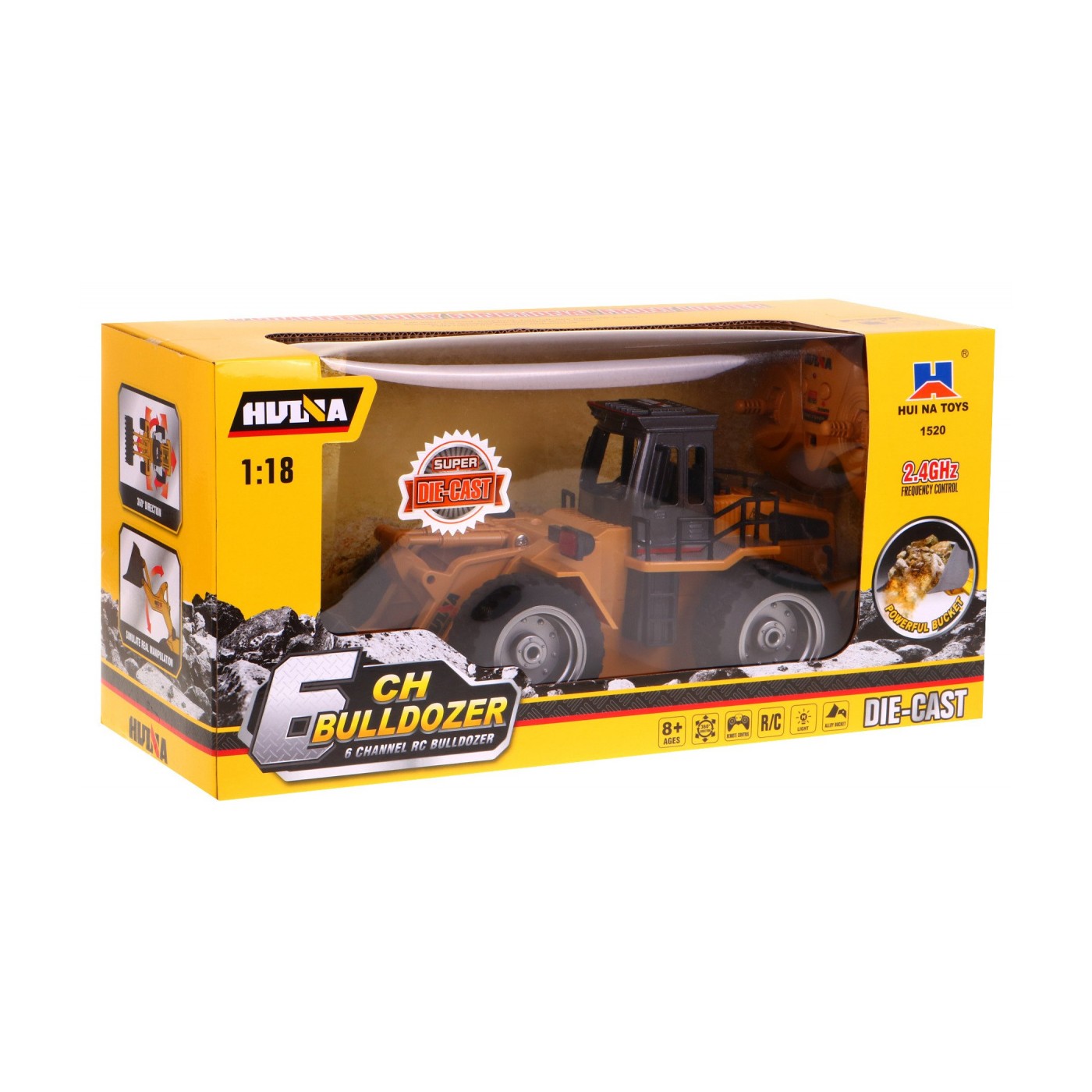 Dětský buldozer 8+ Dálkové ovládání model 1:18 Kovové pohyblivé části