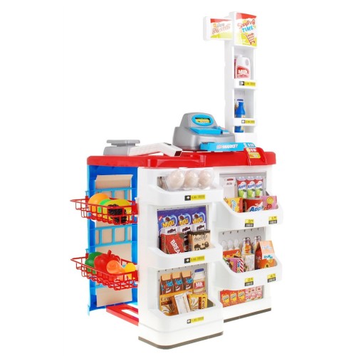 Supermarket pro děti 3+ červená Fun v obchodě 24 el. Vozík + zboží + interaktivní skener