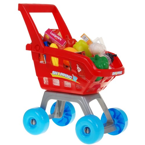 Supermarket pro děti 3+ červená Fun v obchodě 24 el. Vozík + zboží + interaktivní skener