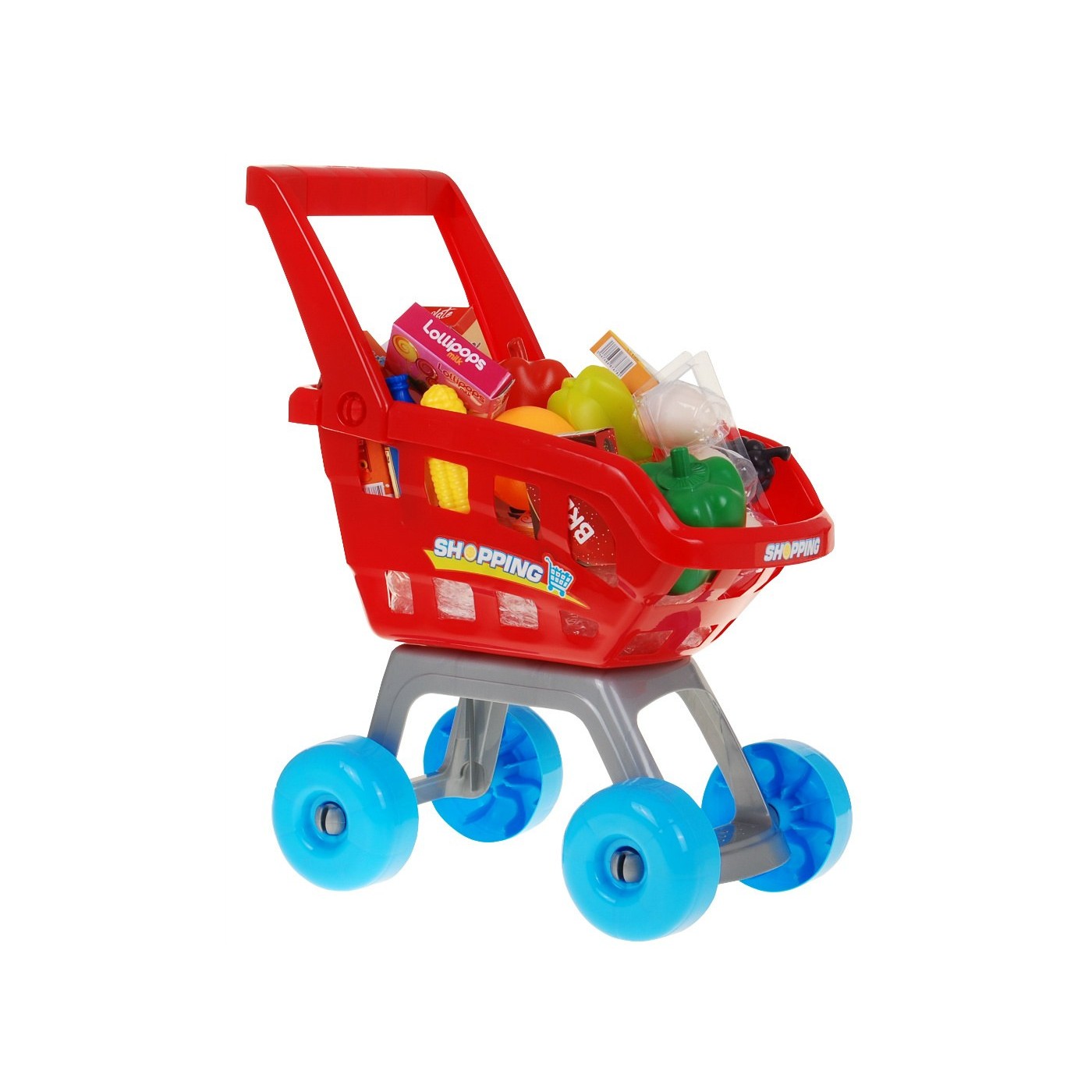 Supermarket pro děti 3+ červená Fun v obchodě 24 el. Vozík + zboží + interaktivní skener