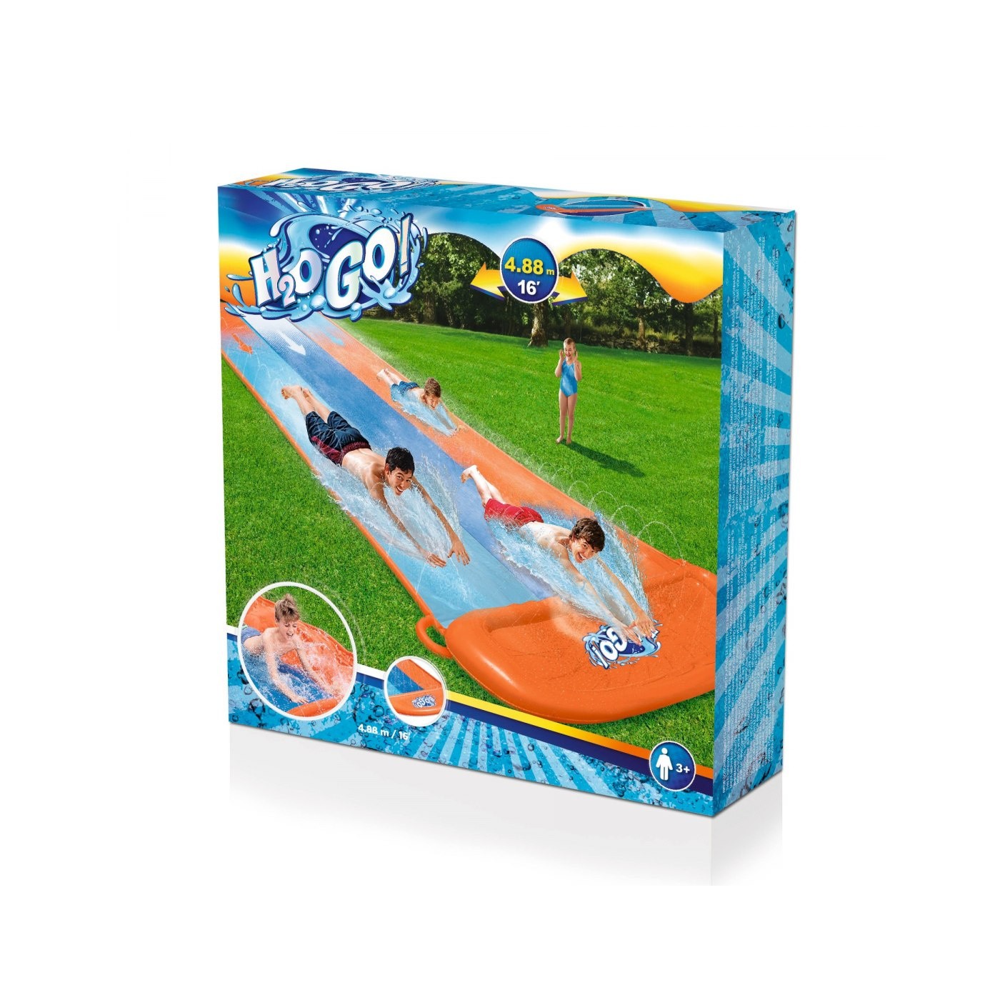 Dětská vodní skluzavka 3+ trojitá dráha 488 cm BESTWAY + opravná tyč