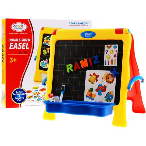 Oboustranná vzdělávací tabule 4v1 pro děti 3+ křídová tabule + magnetické kancelářské sponky + příslušenství
