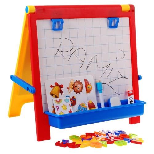 Oboustranná vzdělávací tabule 4v1 pro děti 3+ křídová tabule + magnetické kancelářské sponky + příslušenství