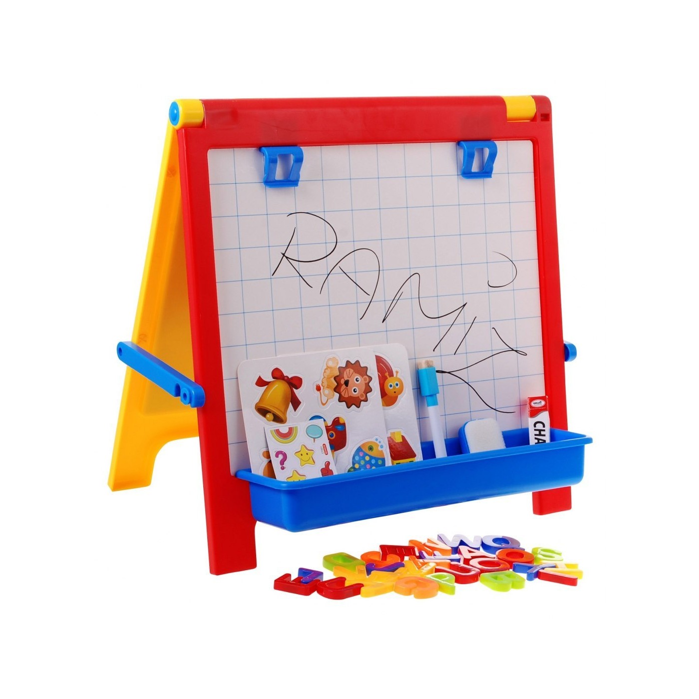 Oboustranná vzdělávací tabule 4v1 pro děti 3+ křídová tabule + magnetické kancelářské sponky + příslušenství
