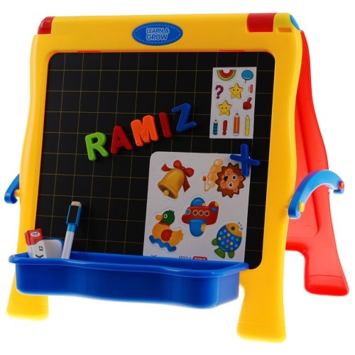 Oboustranná vzdělávací tabule 4v1 pro děti 3+ křídová tabule + magnetické kancelářské sponky + příslušenství