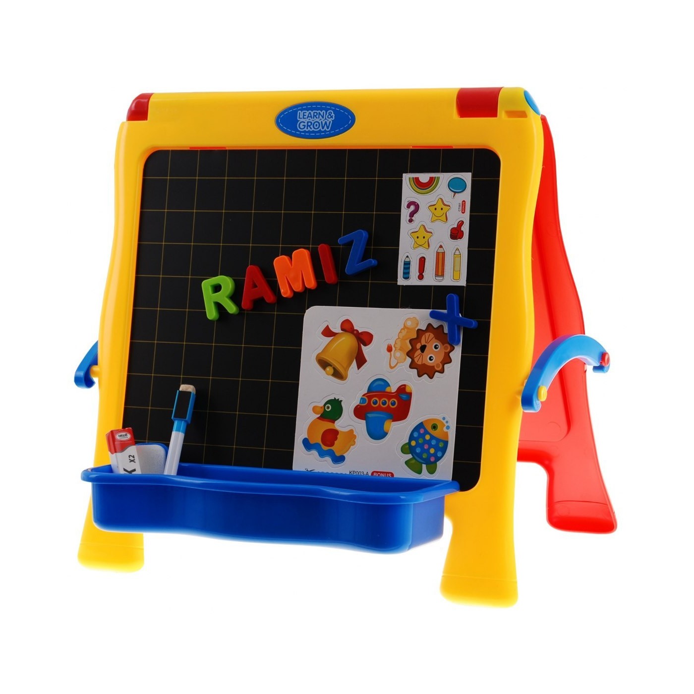 Oboustranná vzdělávací tabule 4v1 pro děti 3+ křídová tabule + magnetické kancelářské sponky + příslušenství