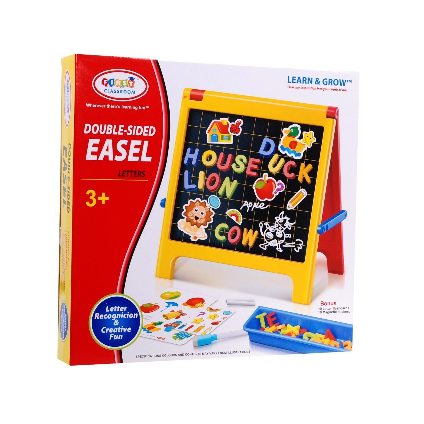 Oboustranná vzdělávací tabule 4v1 pro děti 3+ křídová tabule + magnetické kancelářské sponky + příslušenství