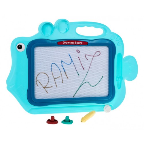 Psaní se smazáním Rybka pro děti 3+ Modrý + Barevné kresby + 2 Razítka