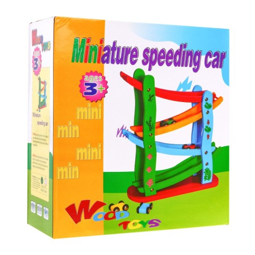 Dřevěná autodráha pro děti 3+ Barevná skluzavka 4 patra