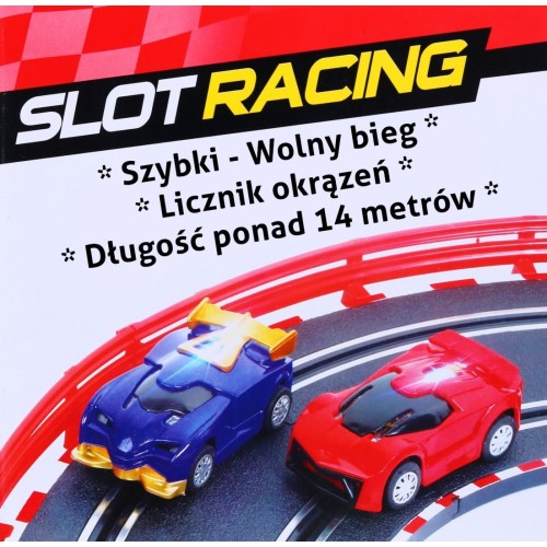 14metrová závodní dráha pro děti 3-8 let Funkce změny rychlosti + 2 auta + 2 360 kol