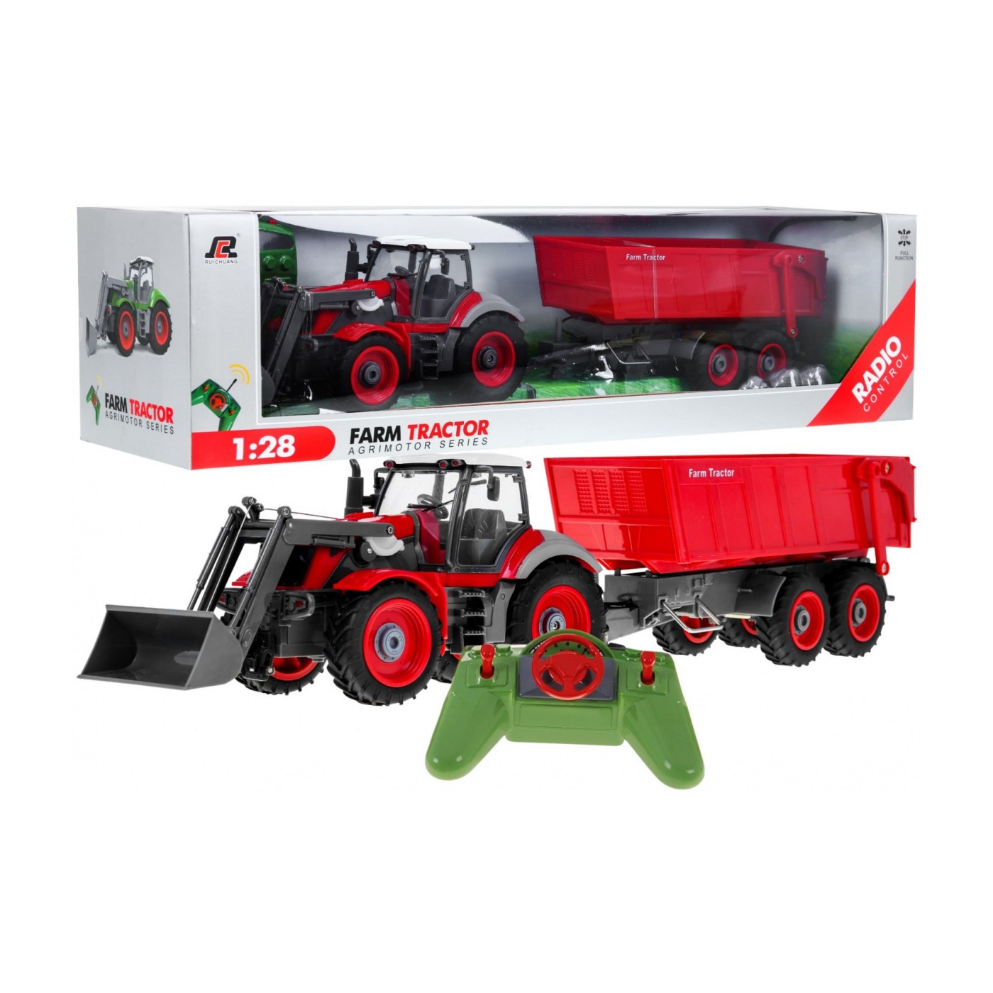 Rýpadlo traktor a přívěsem pro děti 3+ dálkové ovládání + pohyblivé prvky červená
