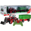 Rypadlový traktor a přívěsem pro děti 3+ dálkové ovládání + pohyblivé prvky červeno-zelená