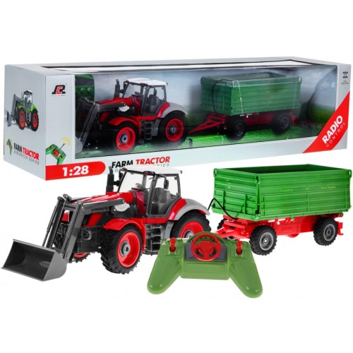 Rypadlový traktor a přívěsem pro děti 3+ dálkové ovládání + pohyblivé prvky červeno-zelená