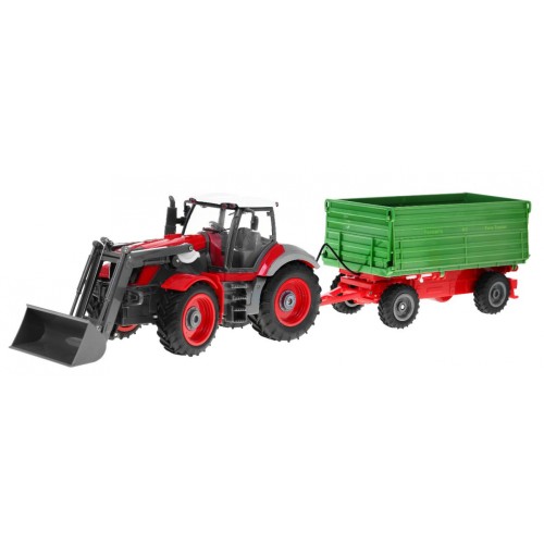 Rypadlový traktor a přívěsem pro děti 3+ dálkové ovládání + pohyblivé prvky červeno-zelená