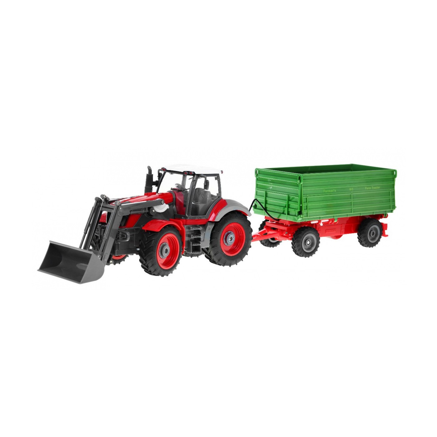 Rypadlový traktor a přívěsem pro děti 3+ dálkové ovládání + pohyblivé prvky červeno-zelená