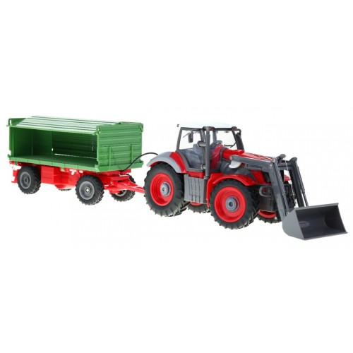 Rypadlový traktor a přívěsem pro děti 3+ dálkové ovládání + pohyblivé prvky červeno-zelená