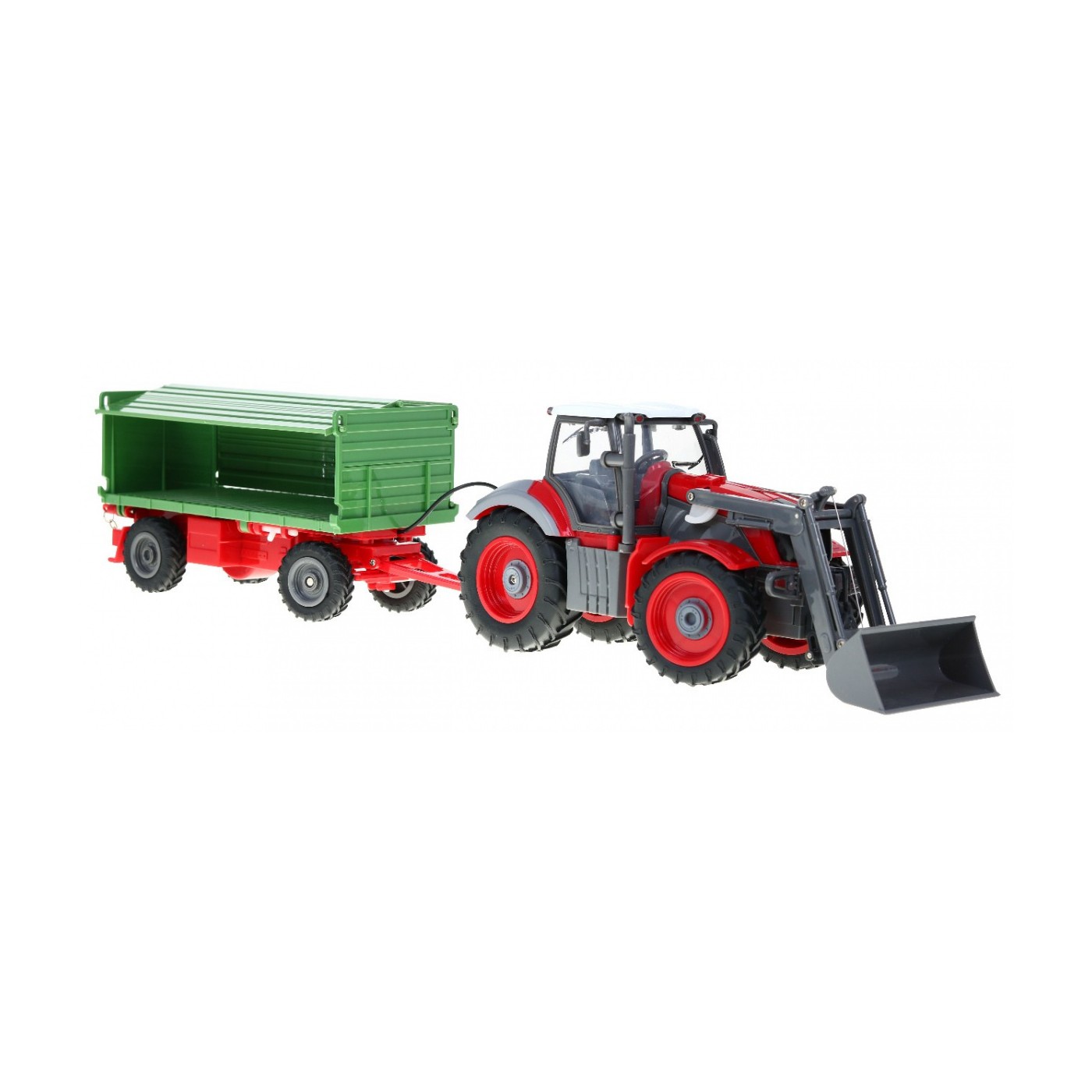 Rypadlový traktor a přívěsem pro děti 3+ dálkové ovládání + pohyblivé prvky červeno-zelená