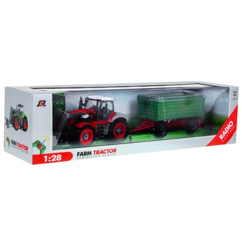 Rypadlový traktor a přívěsem pro děti 3+ dálkové ovládání + pohyblivé prvky červeno-zelená