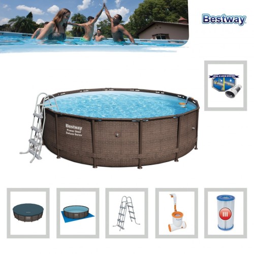 14ft ocelový bazén 427x107 cm Power Steel Deluxe Ratan S