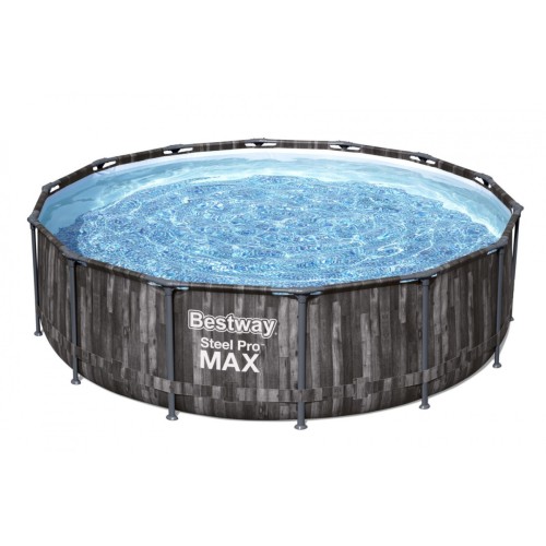 Steel Pro MAX Rack bazén 427x107 imitace dřeva 14 STOP BESTWAY 5v1 + Pumpa + Žebřík