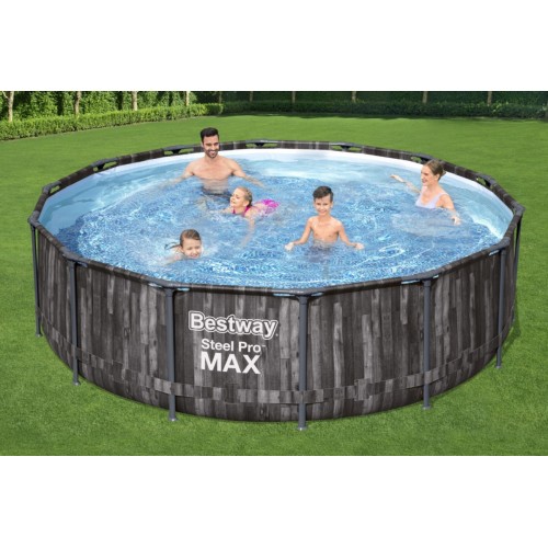 Steel Pro MAX Rack bazén 427x107 imitace dřeva 14 STOP BESTWAY 5v1 + Pumpa + Žebřík
