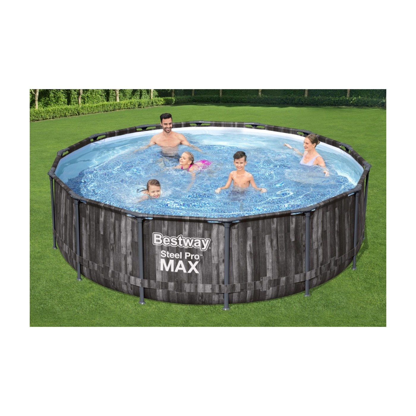 Steel Pro MAX Rack bazén 427x107 imitace dřeva 14 STOP BESTWAY 5v1 + Pumpa + Žebřík