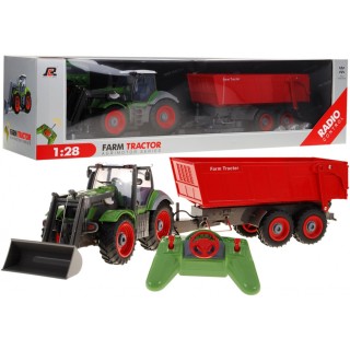 Rypadlový traktor a dětský přívěs 3+ dálkové ovládání + pohyblivé prvky zeleno-červená