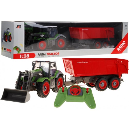 Rypadlový traktor a dětský přívěs 3+ dálkové ovládání + pohyblivé prvky zeleno-červená