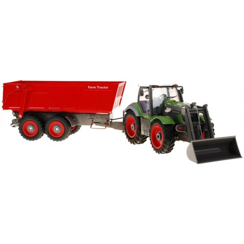 Rypadlový traktor a dětský přívěs 3+ dálkové ovládání + pohyblivé prvky zeleno-červená