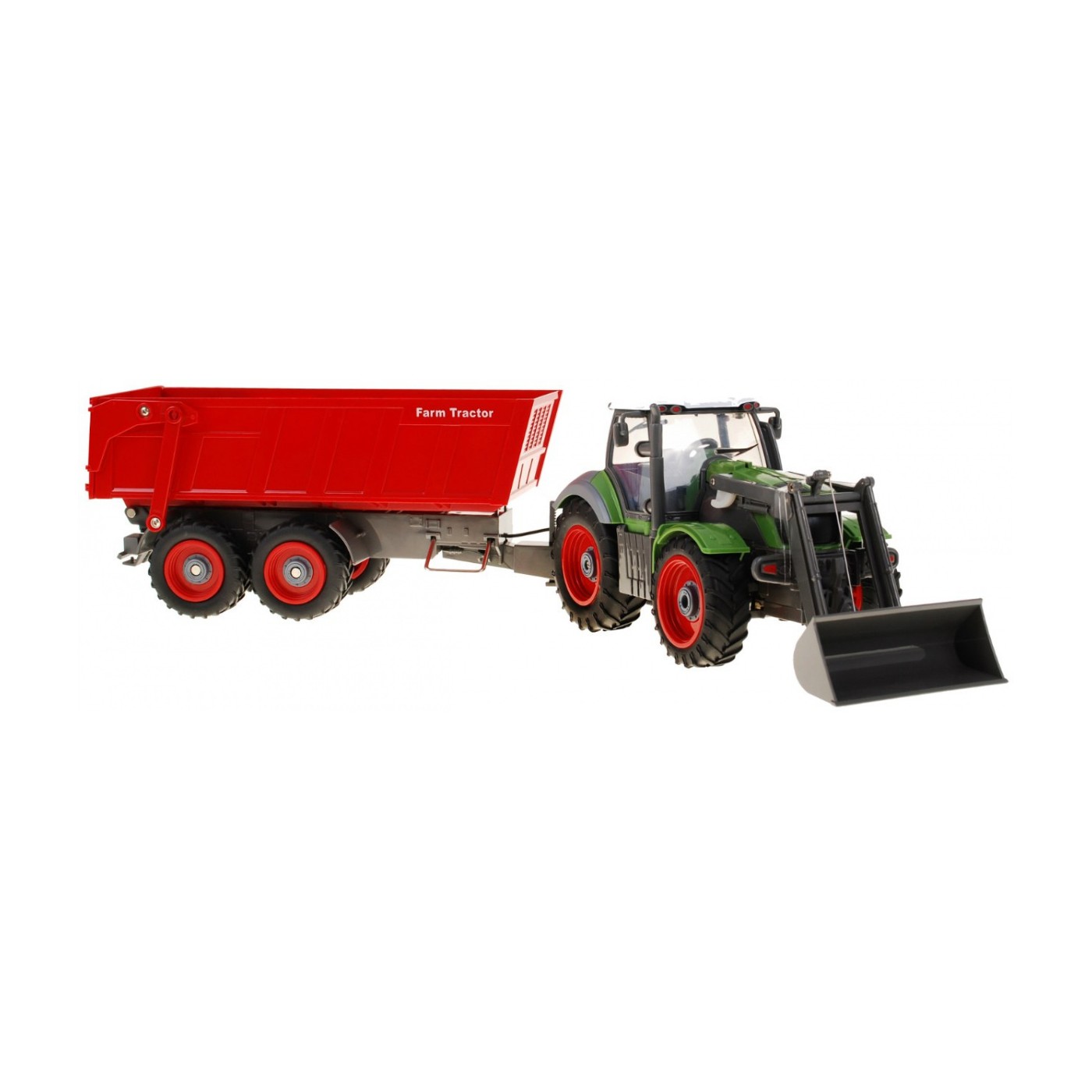 Rypadlový traktor a dětský přívěs 3+ dálkové ovládání + pohyblivé prvky zeleno-červená