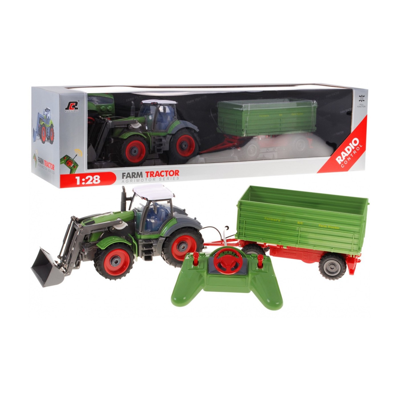 Bagr Traktor a dětský přívěs 3+ Dálkové ovládání + Pohyblivé kusy Zelená