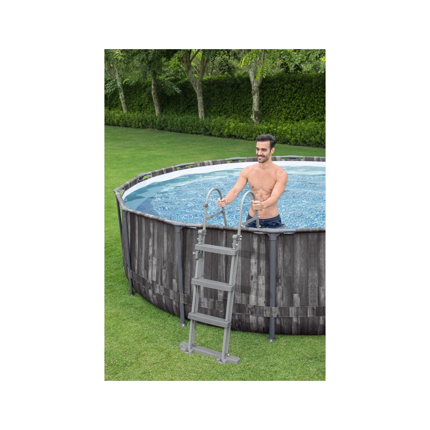 Steel Pro MAX Rack bazén 427x107 imitace dřeva 14 STOP BESTWAY 5v1 + Pumpa + Žebřík