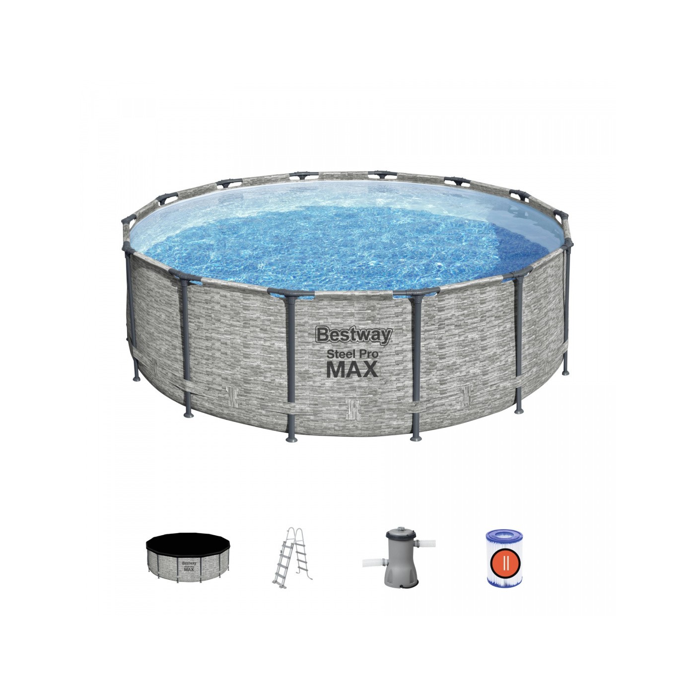 Steel Pro MAX Rack bazén 427x122 imitace kamene 14 stop BESTWAY 5v1 + příslušenství