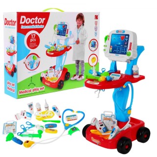 Vozík malého lékaře s EKG dětí 3+ EKG panel + stetoskop + teploměr + 17 el. Zvuky světla