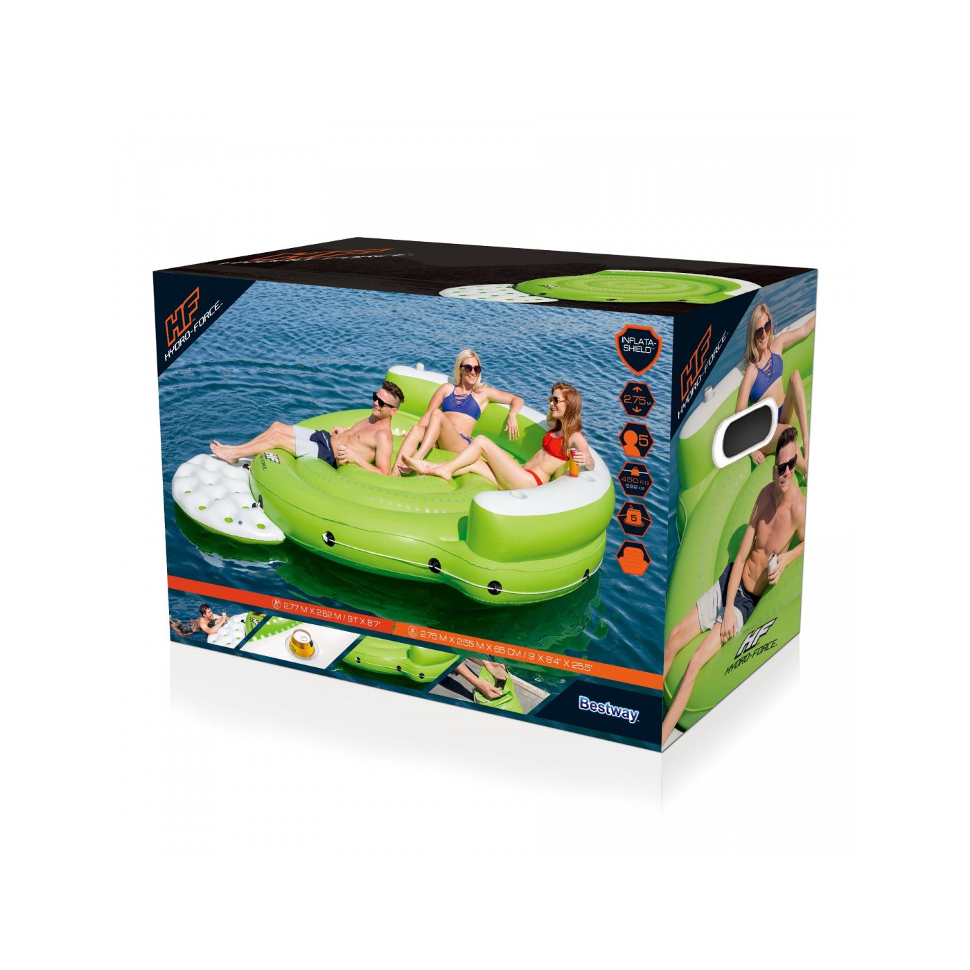 Plavecký ostrov Kick Back pro 5 osob BESTWAY 275x255x65cm + Podesta + 5 držáků na nápoje