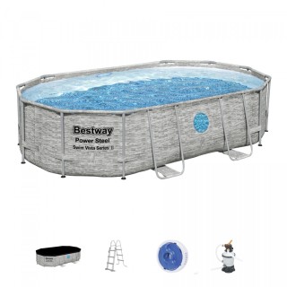 Power Steel Swim Vista Rám Bazén s oknem 488x305x107 16x10FT BESTWAY 6v1 + Pískové čerpadlo